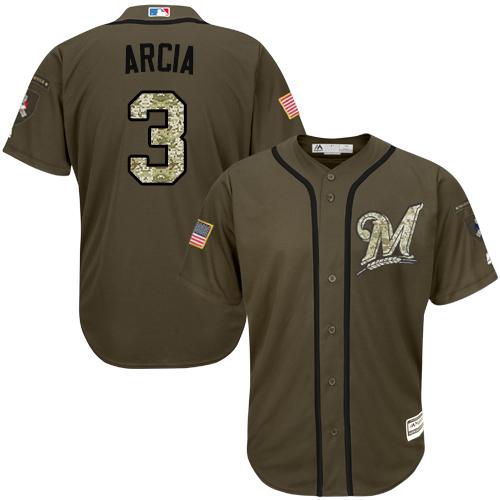 Brewers #3 Orlando Arcia Green Salute to Service Stitched MLB Jersey